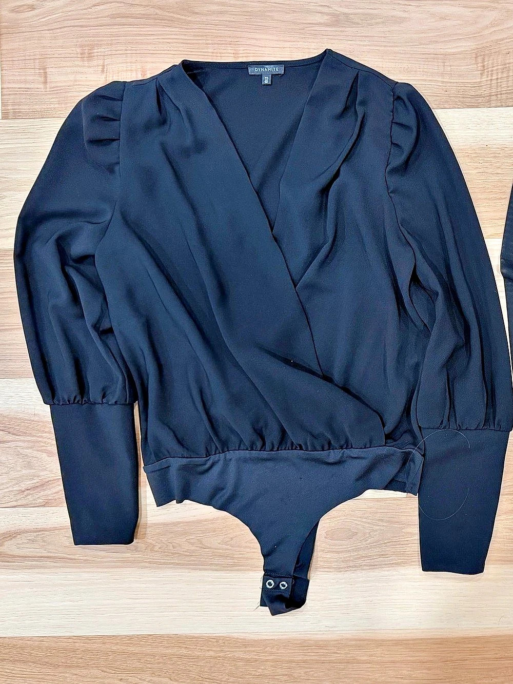 Dynamite Black Wrap Front Long Sleeve Bodysuit